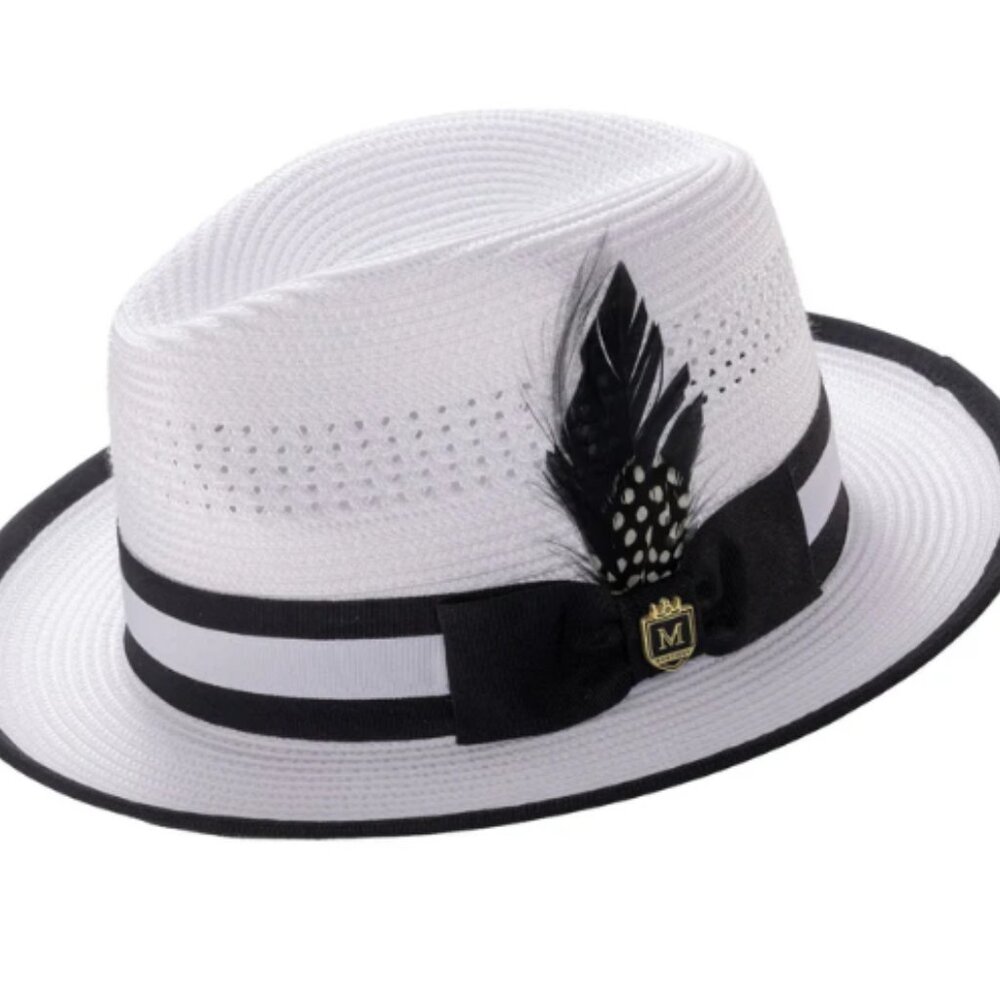 Montique WHITE & BLACK  Fedora with Dual-Tone Ribbon. h-105